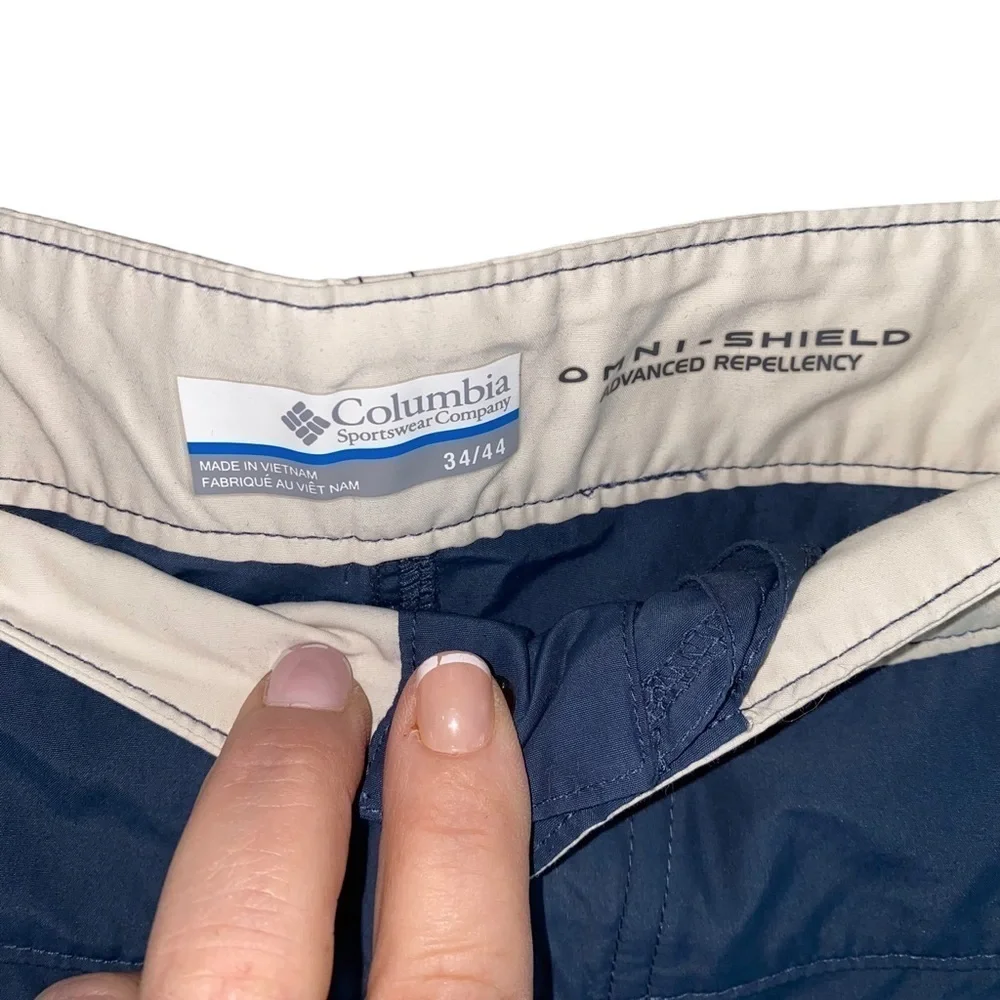 Men`s Columbia Lakedale Cove Blue‎ and Cream Board Shorts Zinc Stone Sz 34